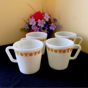 Vintage Pyrex Butterfly Gold Cups Set of 4 Floral Yellow Retro